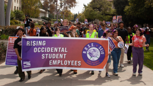 Rising Occidental Student Employees marching