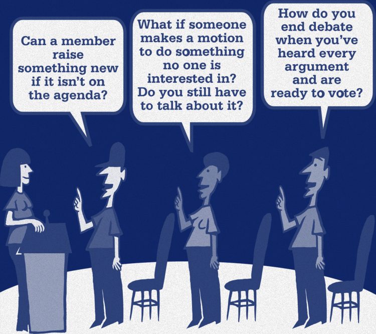 Cartoon of union members asking questions